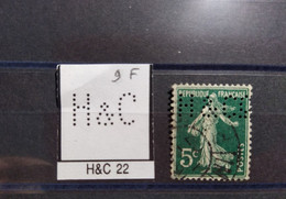 FRANCE TIMBRE H&C 22 INDICE 9 SUR 137 PERFORE PERFORES PERFIN PERFINS PERFORATION PERCE  LOCHUNG - Usati