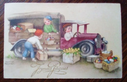 CPA - Hannes Petersen - Joyeuses Pâques - Enfants, Voiture - Petersen, Hannes