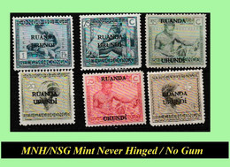 1924+25 ** RUANDA-URUNDI RU 050/060 MNH/NSG SMALL VLOORS [A] SELECTION  ( X 6 Stamps ) [ NO GUM ] INCLUDING RU 058 - Nuevos