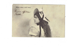 Cpa Fantaisie - Femme élégante Cheveux Longs CHAPEAU FLEURS - Aimer Aimer Voila VIVRE ! -- C. B B. V.D. -- 1904 - Mode