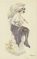 Illustration De Suzanne MEUNIER:«FEMME élégante Au Chapeau Et Parapluie»: Style Art Nouveau - Repro D'une Carte Ancienne - Meunier, S.