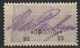 Fiscal/ Revenue, Portugal 1918 - Estampilha Fiscal, Cinza/ Azul -|- 0$00(5) - Usado