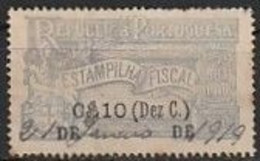 Fiscal/ Revenue, Portugal 1918 - Estampilha Fiscal, Cinza/ Azul -|- 0$10 (Dez C.) - Gebraucht