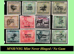 1924+25 ** RUANDA-URUNDI RU 050/060 MNH/NSG SMALL VLOORS [G] SELECTION  ( X 12 Stamps ) [ NO GUM ] INCLUDING RU 075 - Neufs