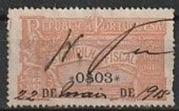 Fiscal/ Revenue, Portugal 1915 - Estampilha Fiscal, Laranja -|- 0$03 - Gebruikt