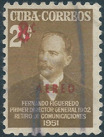 CUBA,REPUBLIC OF CUBA,1952 Airmail - Fernando Figueredo - Not Issued Stamp Surcharged,8/2C,Used - Oblitérés