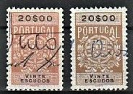 Fiscal/ Revenue, Portugal 1940 - Estampilha Fiscal -|- 20$00 - COLOR VARIANT - Is The Stamp Of The Right - Used Stamps