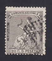 ESPAÑA, 1873 Edifil. 134, 20 C. Negro Grisáceo, - Usados