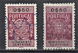 Fiscal/ Revenue, Portugal 1940 - Estampilha Fiscal -|- RARE STAMP - 0$50 Cinqüenta (Accents On The Letter U) - Usati