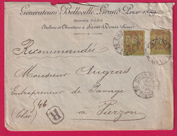 N° 96 X2 PERFORE DBC RECOMMANDE PARIS GARD DU NORD GENERATEURS BEMMEVILLE ST DENIS SEINE 1896 VIERZON CHER LETTRE COVER - Briefe U. Dokumente