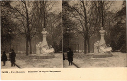 CPA PARIS Vue STEREO Parc Monceau Monument De Guy De Maupassant (1244203) - Statues