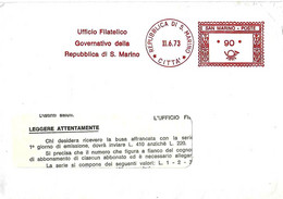 SAN MARINO - 1973 Ufficio Filatelico Governativo Cifra Con Asterischi - Ema Red Meter Affrancatura Rossa A Stampa - 2070 - Brieven En Documenten