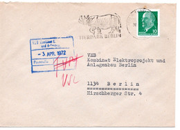 63092 - DDR - 1972 - 10Pfg Ulbricht EF A OrtsBf BERLIN - TIERPARK BERLIN - Rhinoceros