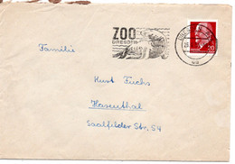 63094 - DDR - 1963 - 20Pfg Ulbricht EF A Bf DRESDEN - ZOO DRESDEN -> Hasenthal - Other & Unclassified