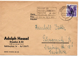 63115 - DDR - 1955 - 5/6Pfg Fuenfjahrplan EF A DrucksBf DRESDEN - ... MUSTER- U. VERKAUFSMESSE ... -> Schwepnitz - Lettres & Documents