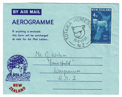 Ref 1581 - New Zealand 1957 Aerogramme - Totara Homestead Postmark - Sheep Theme - Covers & Documents