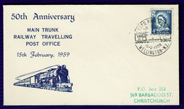 Ref 1581 - New Zealand 1959 Cover - 50th Anniversary Railway RPO - Special Wellington Postmark - Cartas & Documentos