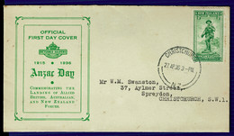 Ref 1581 - New Zealand 1936 FDC First Day Cover - 1/2d Anzac Day - Christchurch Postmark - Brieven En Documenten