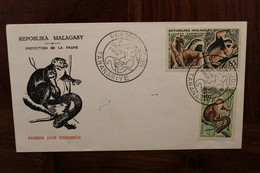 1961 Madagascar FDC France Cover Air Mail 1er Jour Emission Singes Protection De La Faune Poste Aerienne - Madagaskar (1960-...)