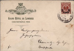 Deutsche Kolonien TÜRKEI - Min-Nr. 10 Als EF O CONSTANTINOPEL 1895 Auf Hotel-Brief Nach Chemnitz (Absender-Briefklappe E - Unclassified