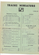 Publicite  Feuille Tarif    Trains  -   Trains  Miniature   15 Septembre 1960 Recto Verso - Chemin De Fer & Tramway