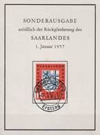 Saargebiet Saar Sarre - Eingliederung Saarlandes In BRD (MiNr: 379) 1957 - Ersttagskärtchen - Covers & Documents