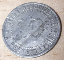 FRANCE SYNDICAT DE L'ALIMENTATION EN GROS DE L'HERAULT 1921 JETON ALUMINIUM 10 CENTIMES REMBOURSABLE A PRESENTATION - Monétaires / De Nécessité