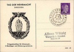 WK II Orden Dresden Kriegsabzeichen Für Mienensucher Ubootjäger Und Sicherungsverbände Tag Der Wehrmacht Ganzsache WHW 1 - War 1939-45