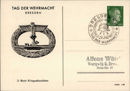 WK II Orden Dresden UBoot Kriegsabzeichen Tag Der Wehrmacht Ganzsache WHW 1942 I - War 1939-45