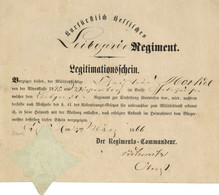 Regiment Kurfürstlich Hessisches Leibgarde Regt. Legitimationsschein 1866 I-II - Régiments