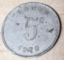 FRANCE ROUEN 5 CENTIMES ALUMINIUM 1920 FRAPPE MEDAILLE LIGUE DES COMMERCANTS ROUENNAIS - Monétaires / De Nécessité