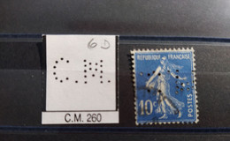 FRANCE TIMBRE  C.M 260 INDICE 6 SUR SEMEUSE PERFORE PERFORES PERFIN PERFINS PERFO PERFORATION PERFORIERT - Usados