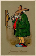 Baumgarten, Fritz Hase Personifiziert Telefon Ostern I-II (Marke Entfernt) Paques - Baumgarten, F.