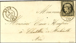 Càd T 15 LYON (68) 1 JANV. 49 / N° 3 (infime Def Angle Sup Droit) Sur Lettre Avec Texte Pour Chatillon De Michaille. Au  - 1849-1850 Cérès