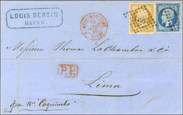 PC 1495 / N° 13 + N° 14 (les 2 Ex Belle Marge) Càd Rouge BUREAU-MARITIME / HAVRE Sur Lettre Adressée Au Tarif Des Bâtime - 1853-1860 Napoléon III