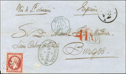 Ancre Bleue / N° 17 Superbe Nuance Càd Octo Bleu 1 MEXIQUE 1 / * 14 JANV. 64 + P.P. Bleu Sur Lettre Pour Burgos. Au Rect - 1853-1860 Napoléon III