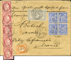 Càd PARIS / PL. DU THEATRE-FRANÇAIS / N° 33 + N° 38 + N° 57 (bande De 5, 1ex Pli à La Fermeture) Sur Enveloppe Chargée S - 1863-1870 Napoleon III With Laurels