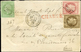 GC 2607 / N° 30 + N° 32 + N° 35 Càd T 16 NAPOLÉON-ST-LEU-TAVERNY (72) Sur Lettre Chargée Pour Paris. 1872. Bel Affranchi - 1870 Siege Of Paris