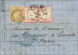 Càd Fer à Cheval COLMAR / TP All 1G (2) + Càd Bleu PARIS / ETRANGER / N° 38 Sur Lettre En Affranchissement Mixte Pour Pa - 1870 Siege Of Paris