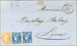 GC 5098 / N° 38 + N° 46 (2) Càd SMYRNE / TURQUIE Sur Lettre Pour Lyon. 1873. - SUP. - R. - 1870 Bordeaux Printing