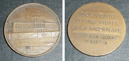 Ancienne Médaille En Bronze Souvenir D'une Visite à La Monnaie Paris 1938 - Sonstige & Ohne Zuordnung