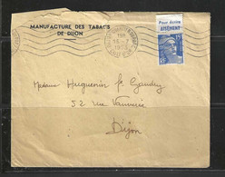 Lettre Manufacture Des Tabacs De Dijon Affranchie Avec Timbre N° 886 Avec Bande Pub Année 1953 - Lettere