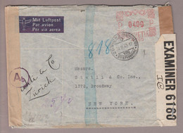 CH Firmenfreistempel 1943-02-24 Zürich2 Brief Nach New York 400 Rp. Mit Geheimschriftsprüfung - Máquinas De Franquear