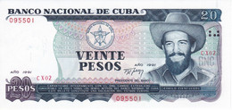 REPLACEMENT - BILLETE DE CUBA DE 20 PESOS DEL AÑO 1991 SIN CIRCULAR (UNC) CAMILO CIENFUEGOS (REEMPLAZO) (BANKNOTE) - Cuba