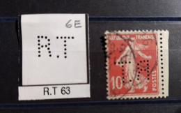 FRANCE TIMBRE RT 63 INDICE 6  SUR 138 PERFORE PERFORES PERFIN PERFINS PERFO PERFORATION PERFORIERT - Usados