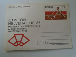 D192589 Polska Pologne Entiers Postaux - Badminton, Warszawa 1985  Sport, Raquette (Carlton Helvetia Cup' 85) - Badminton
