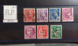 FRANCE 7 TIMBRES R.P 47 INDICE 6 SUR 137 PERFORE PERFORES PERFIN PERFINS PERFO PERFORATION PERFORIERT - Usados