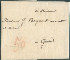 LAC De BRUXELLES  le 17 Mars 1824 Vers Gand . Port '50' (craie Rouge).  - Superbe  - 20650 - 1815-1830 (Periodo Holandes)