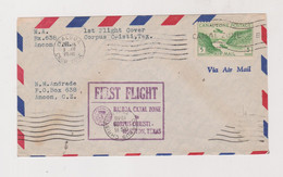 CANAL ZONE 1946 First Flight ( BALBOA CANAL ZONE To CORPUS CHRISTI HOUSTON TEXAS ) Airmail Cover - Canal Zone