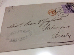Gran Bretagna Great Britain Histoire Postale MANCHESTER For Sicily 1871 - Lettres & Documents